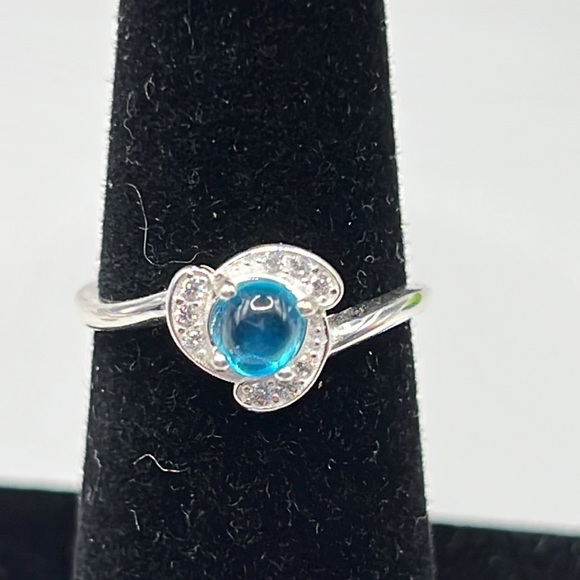 NEON BLUE APATITE, CZ, AND STERLING SILVER RING SIZE 6 - Picture 2 of 11